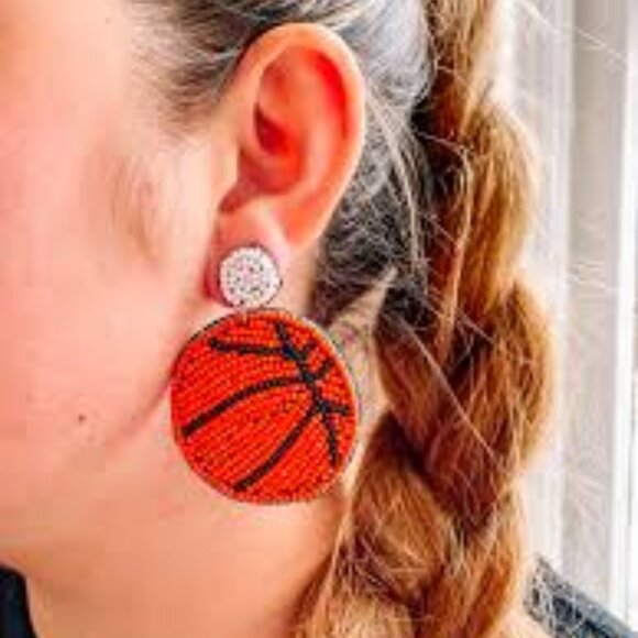 BG Studio Jewelry - Basketball Seed Beaded Sports Lovers Statement Earrings BRAND NEW